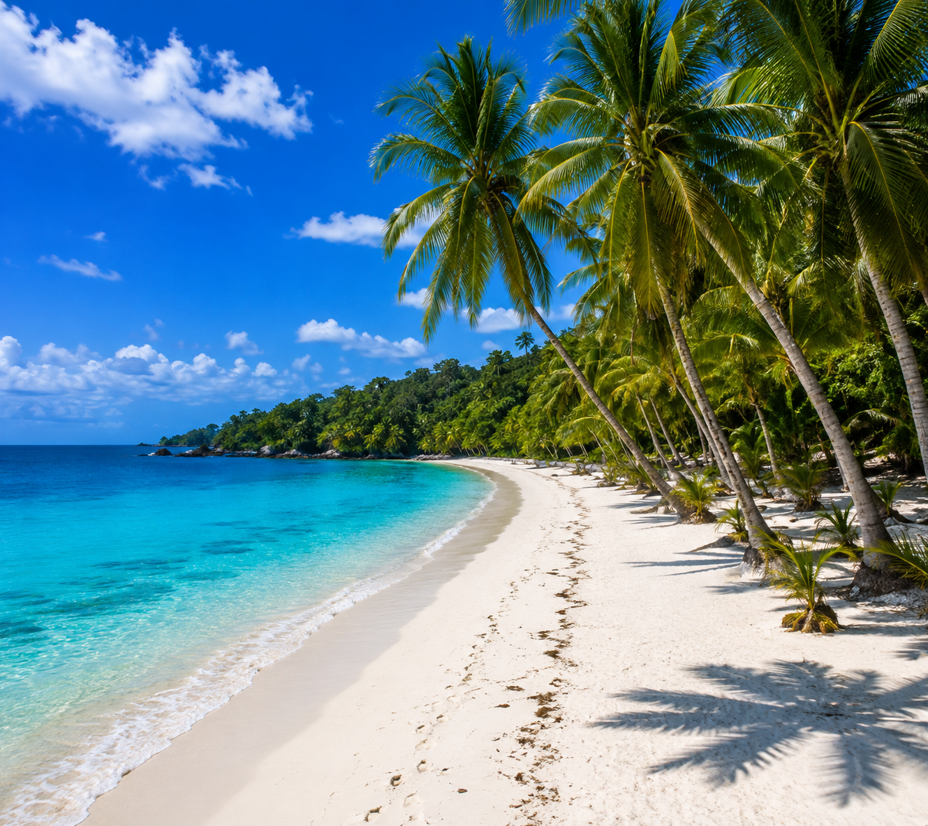 White sand beach with palm trees, Cebu