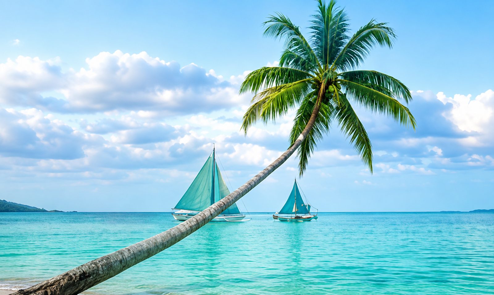 Palm tree over Boracay beach