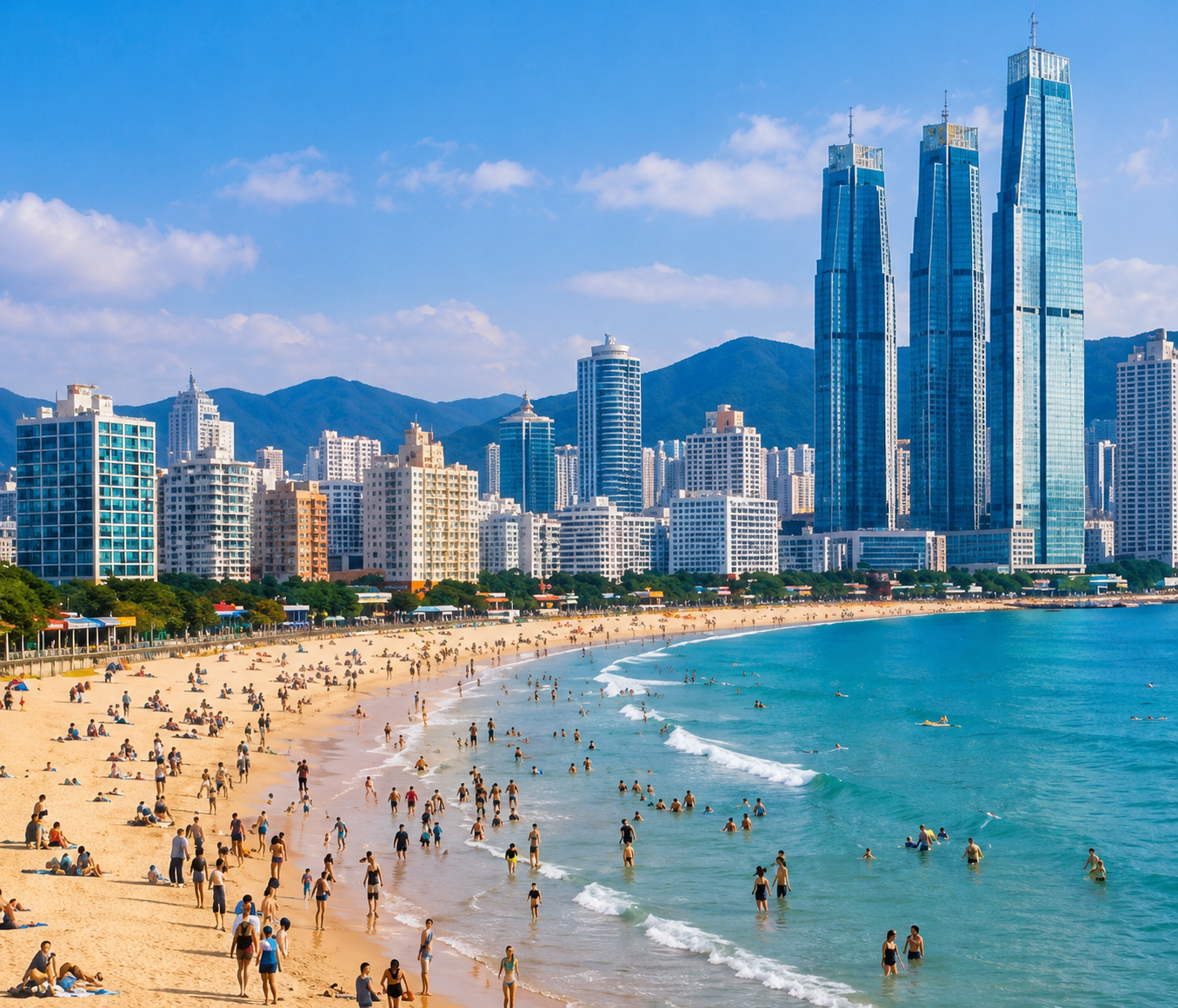 Busan skyline with beach and coastal city view