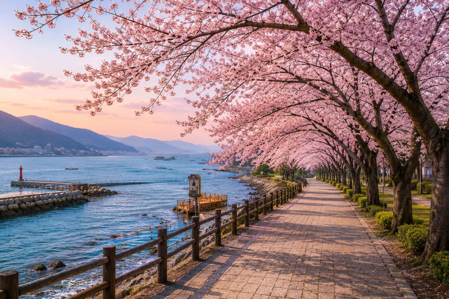 Dalmaji-gil Road lined with cherry blossoms