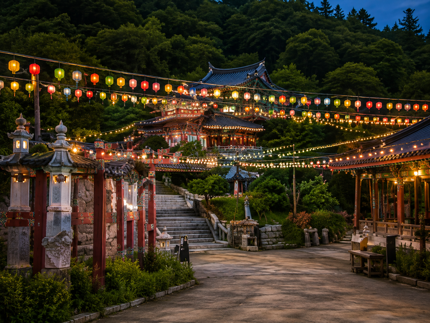 Beomeosa Temple lit up at night