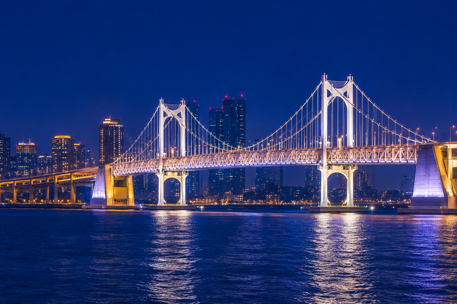 Gwangalli Beach and Gwangan Bridge at night