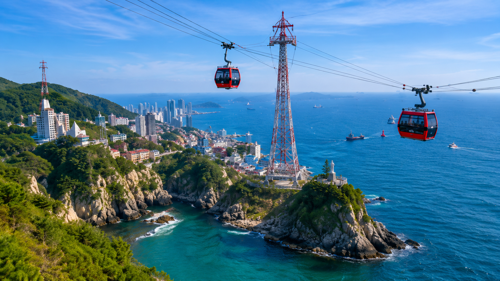 Songdo Sky Park cable car over the sea