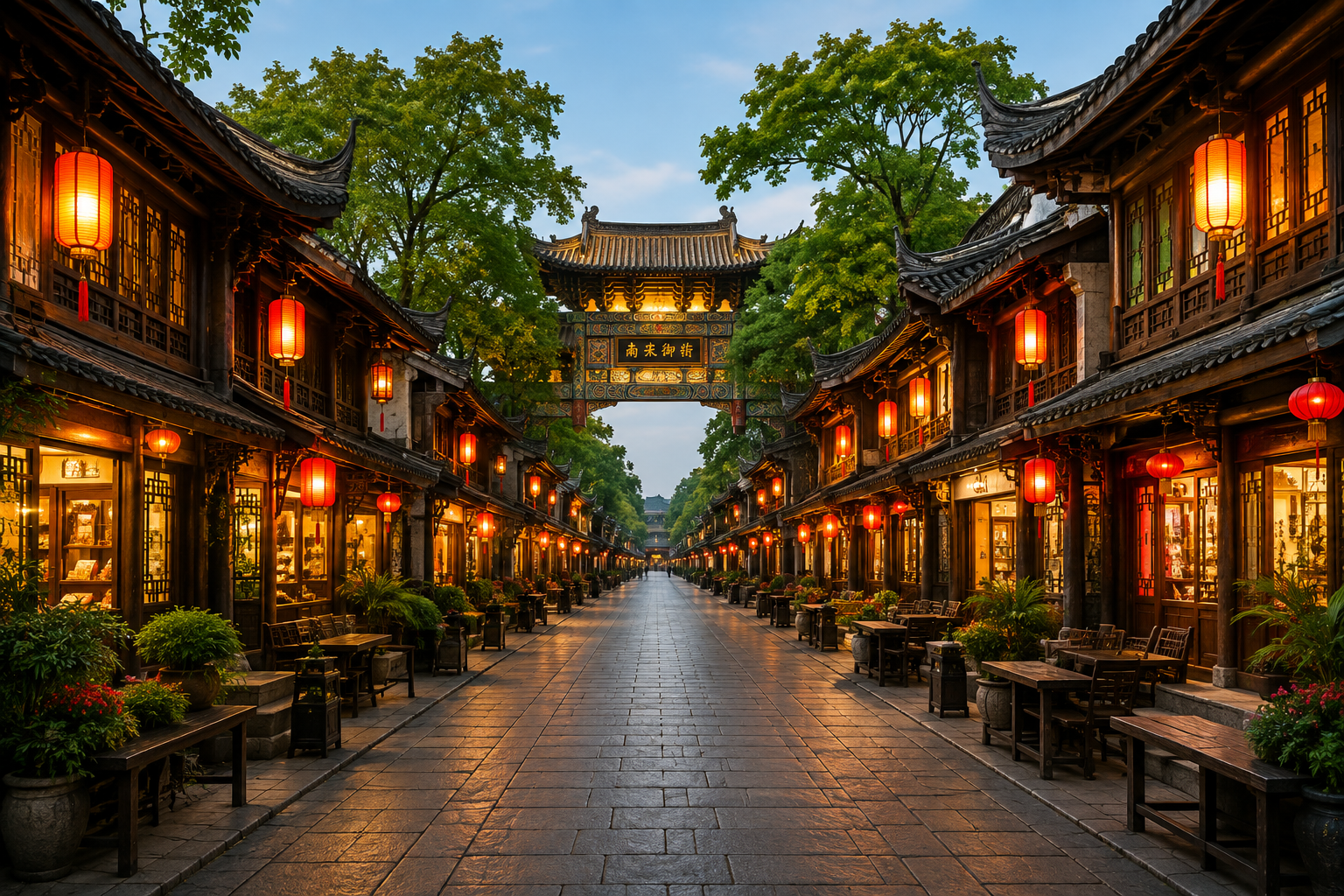Wide and Narrow Alleys Kuanzhai Xiangzi lantern-lit street