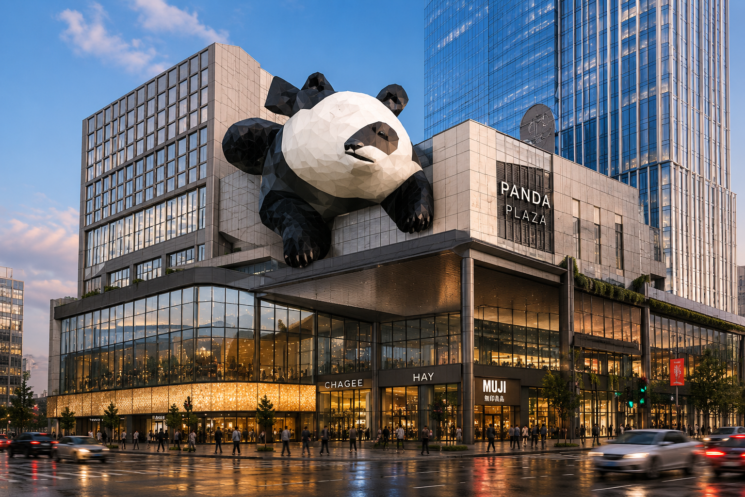 Chengdu IFS panda sculpture and Taikoo Li district