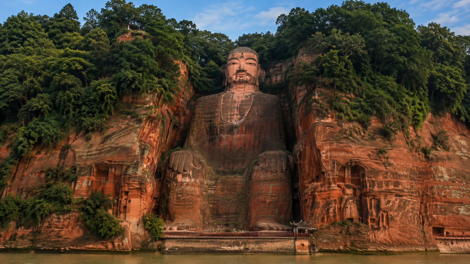 Leshan Giant Buddha carved into cliffside