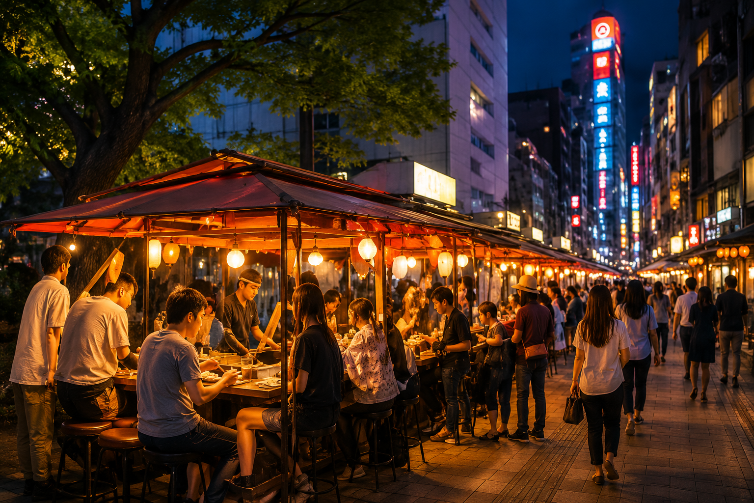 Yatai street food stalls at night