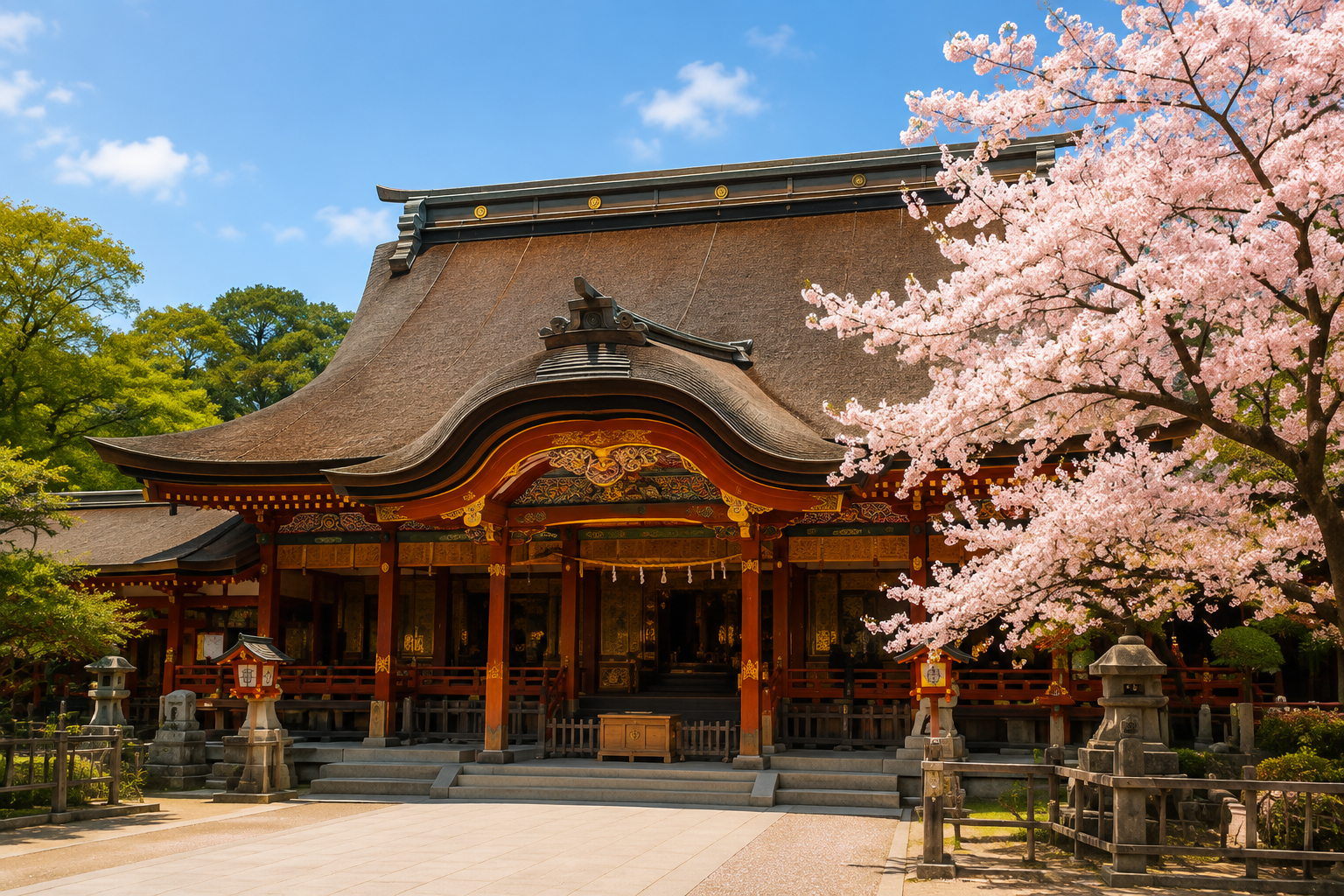 Dazaifu Tenmangu Shrine with cherry blossoms
