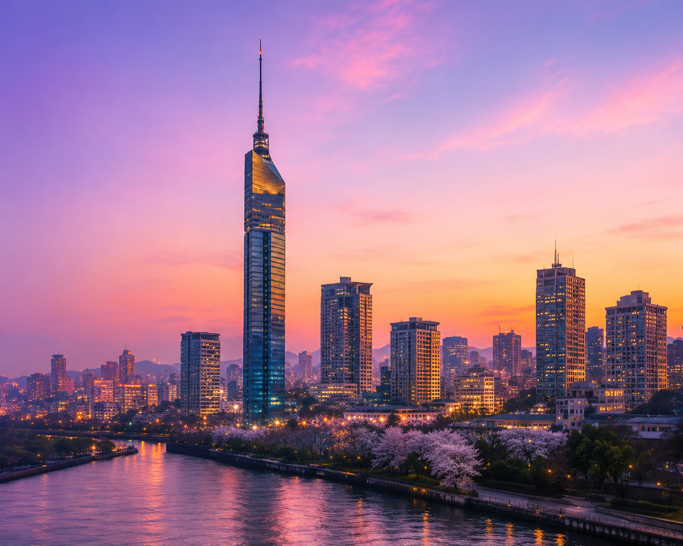 Fukuoka Tower at sunset