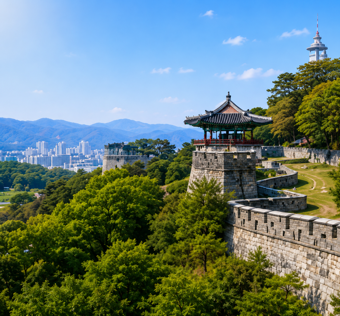 Suwon Hwaseong Fortress overlooking Gyeonggi city