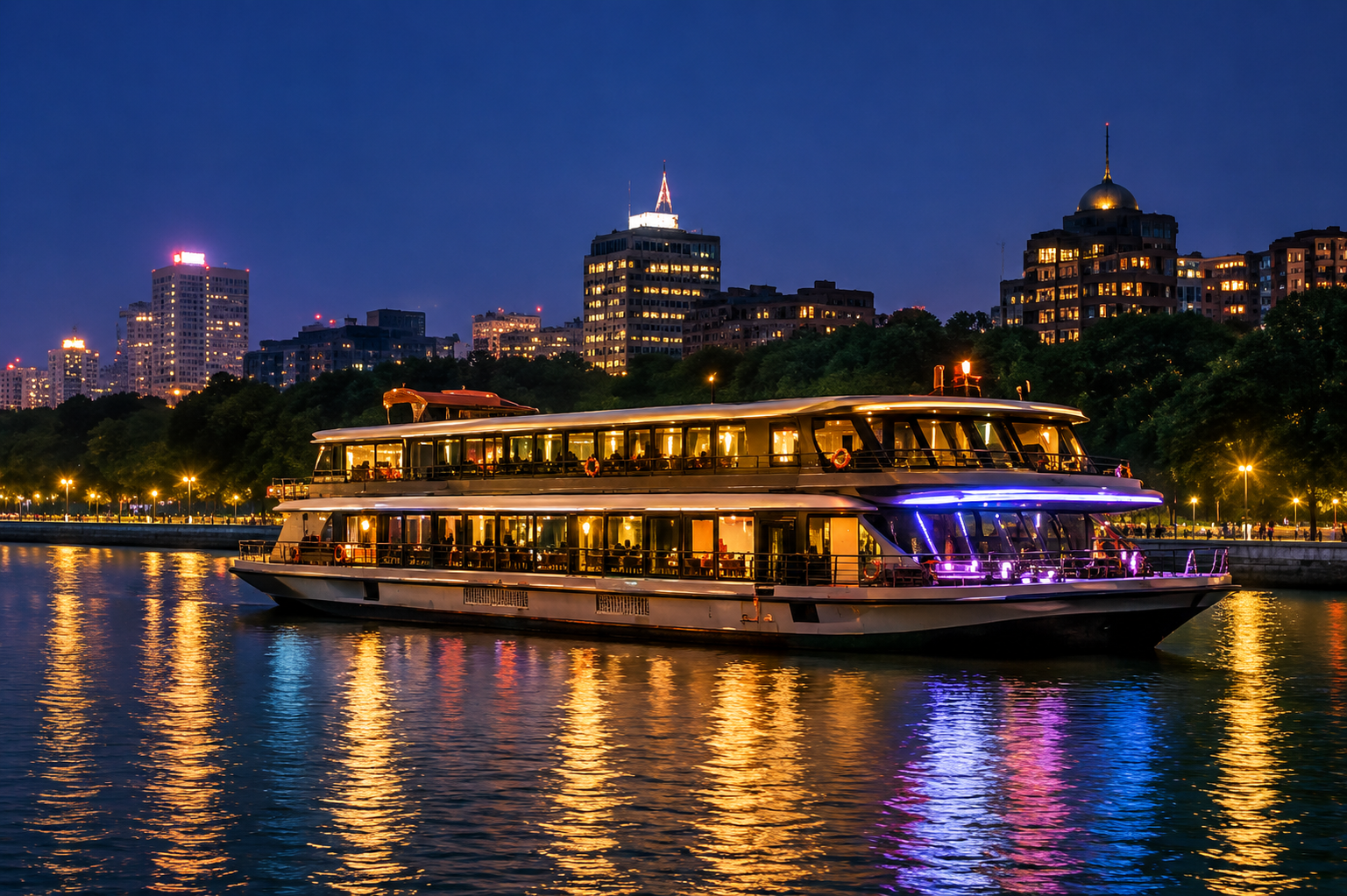 Pearl River night cruise boats lit up