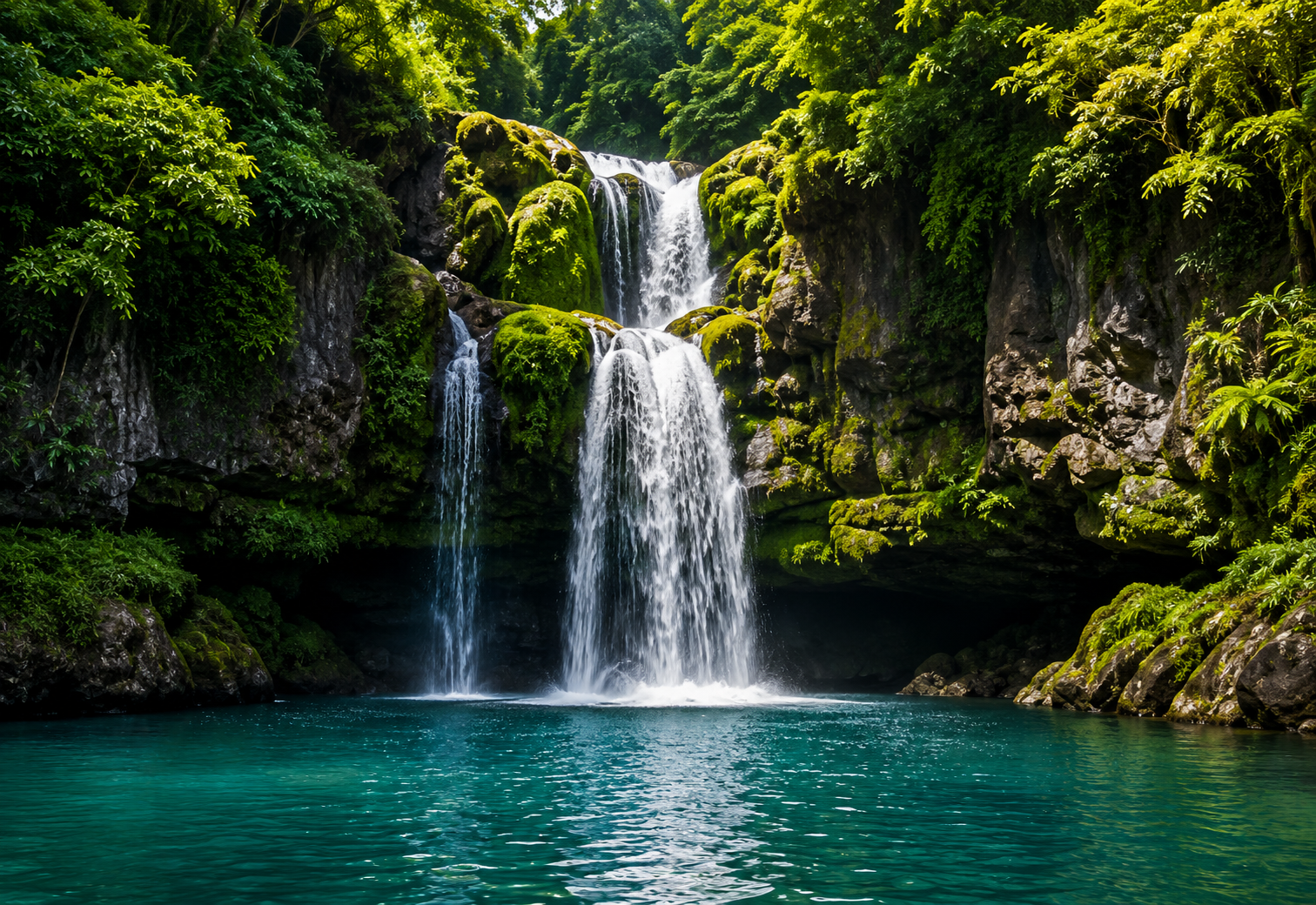 Cheonjiyeon Waterfall surrounded by forest
