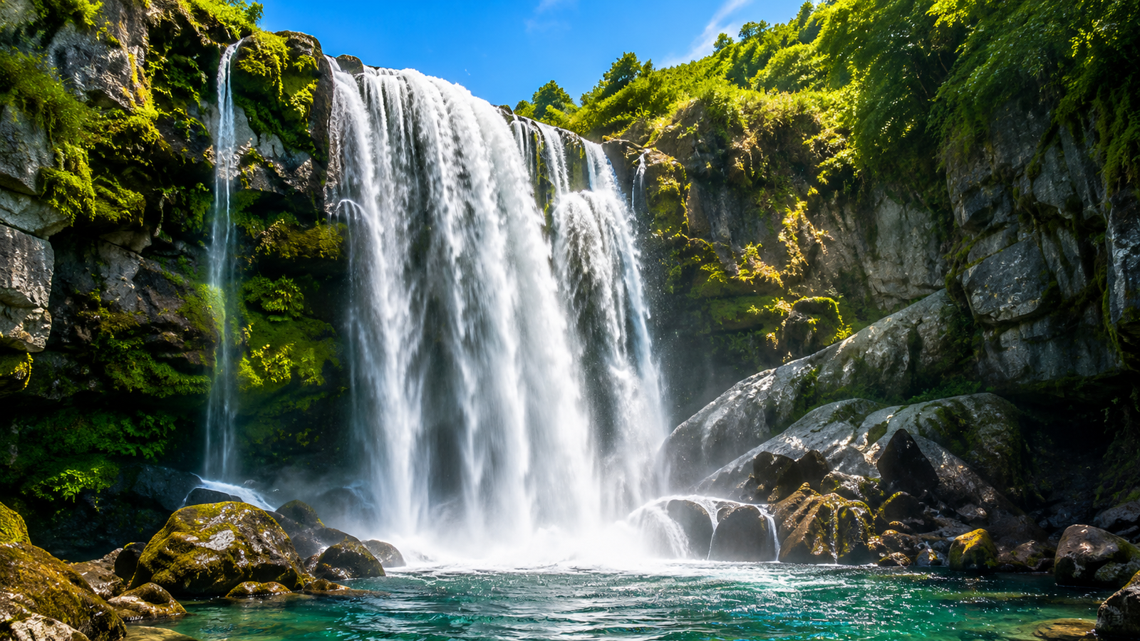 Jeongbang Waterfall cascading into the sea