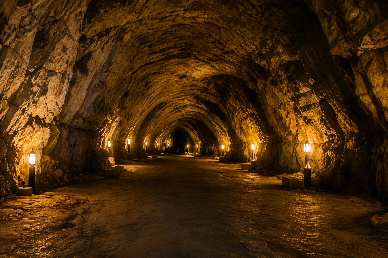 Manjang Cave lit tunnel interior