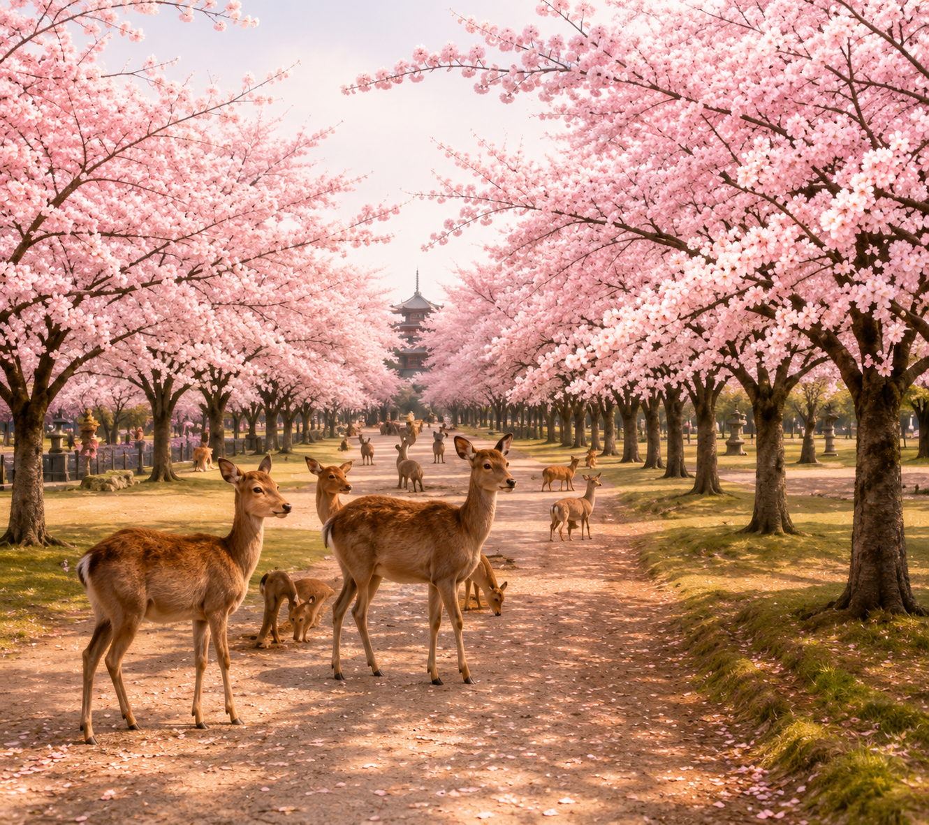 Tokyo Skytree framed by cherry blossoms along a canal