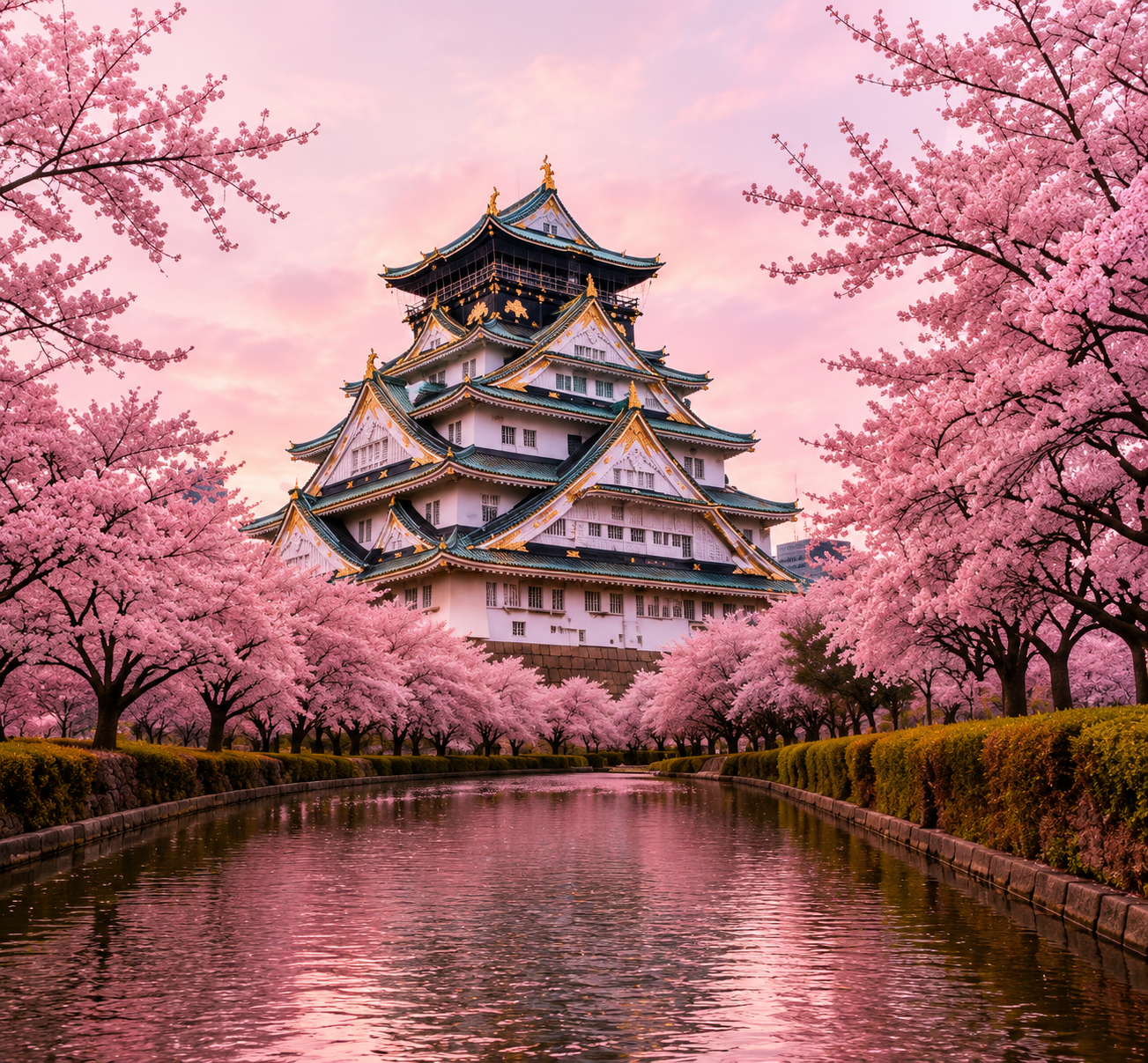 Osaka Castle surrounded by cherry blossoms