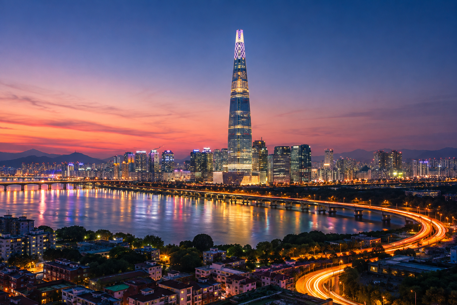 Lotte World Tower at night