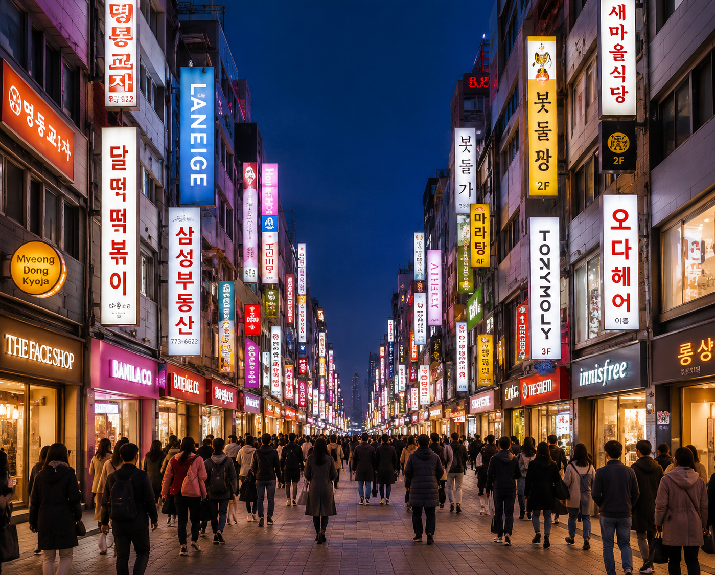 Myeongdong shopping street at night