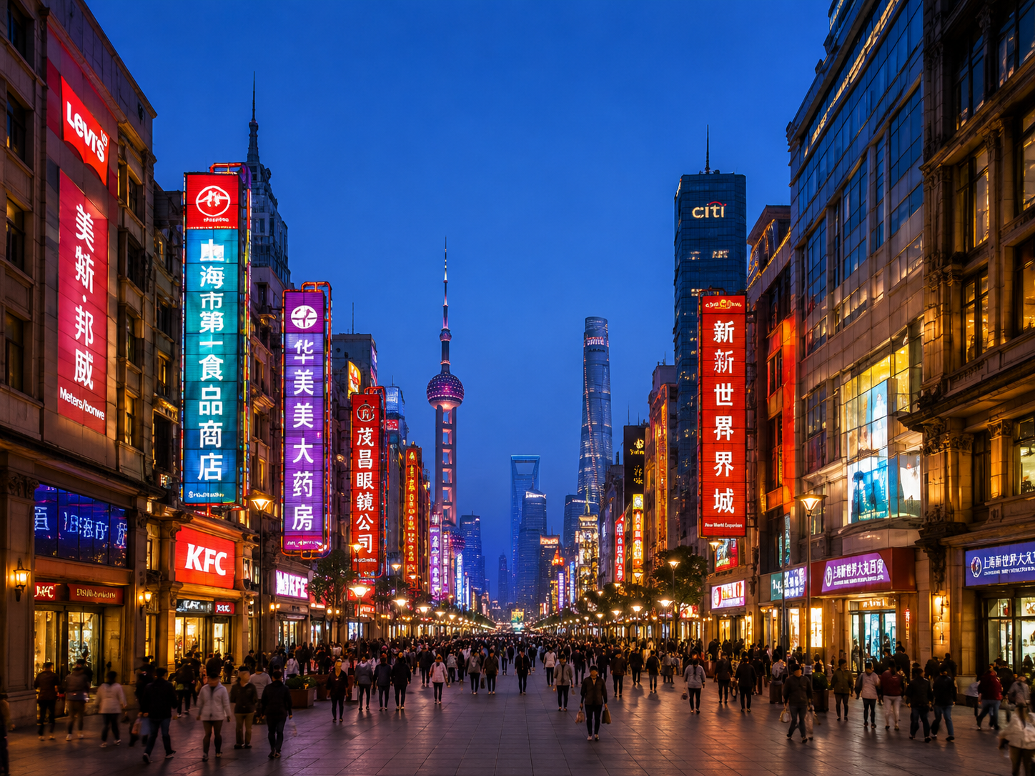 Nanjing Road at night with neon lights