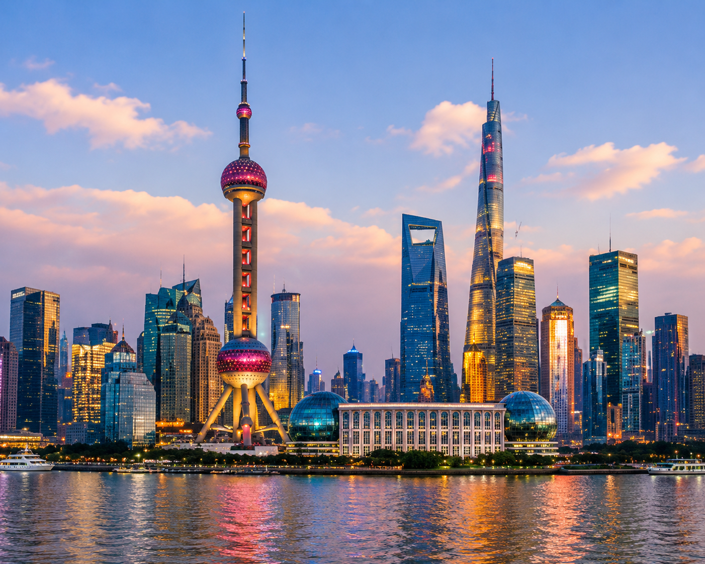 Oriental Pearl Tower against city skyline