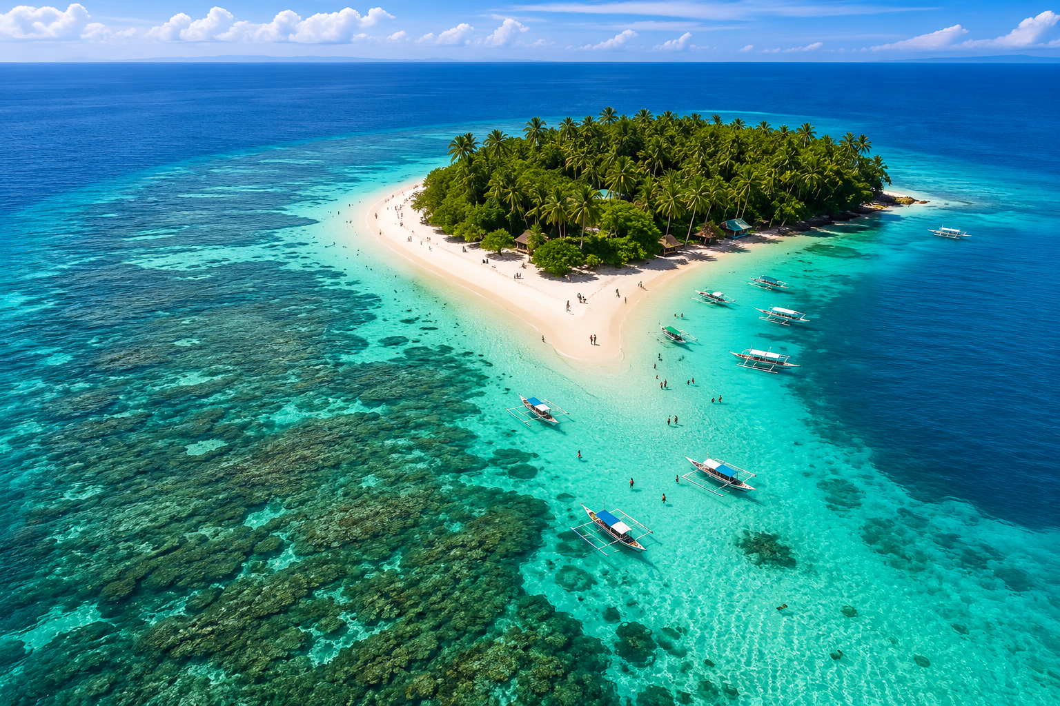 Aerial view of a small island and reef in Siargao