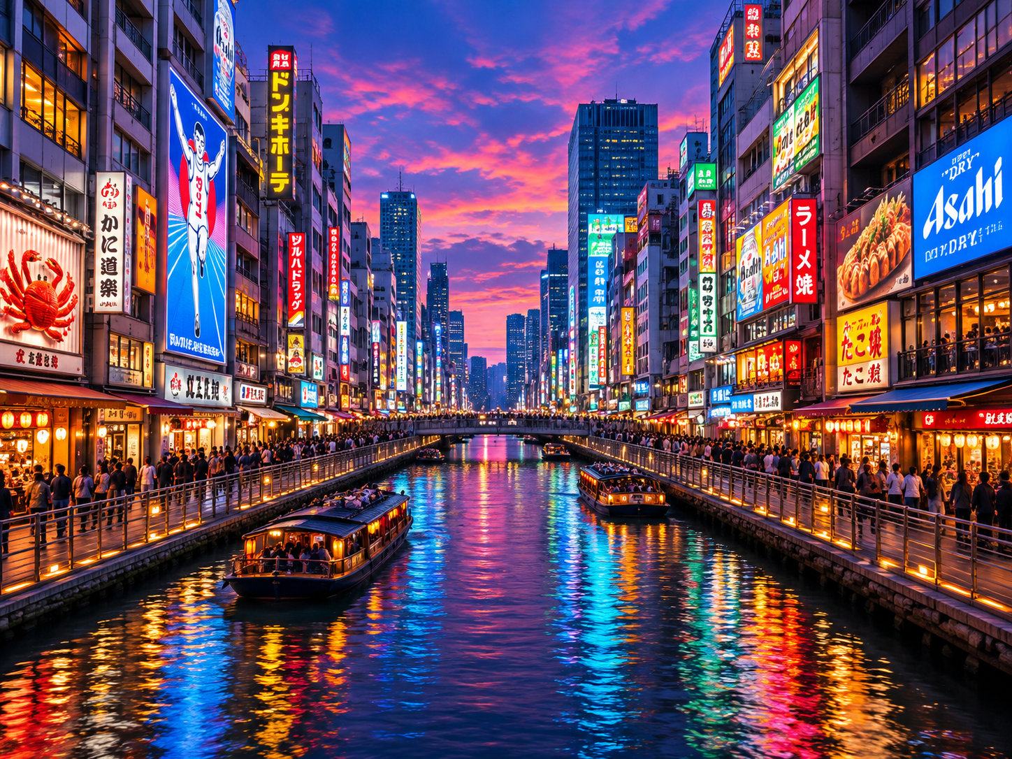 Tokyo city skyline and canal at night