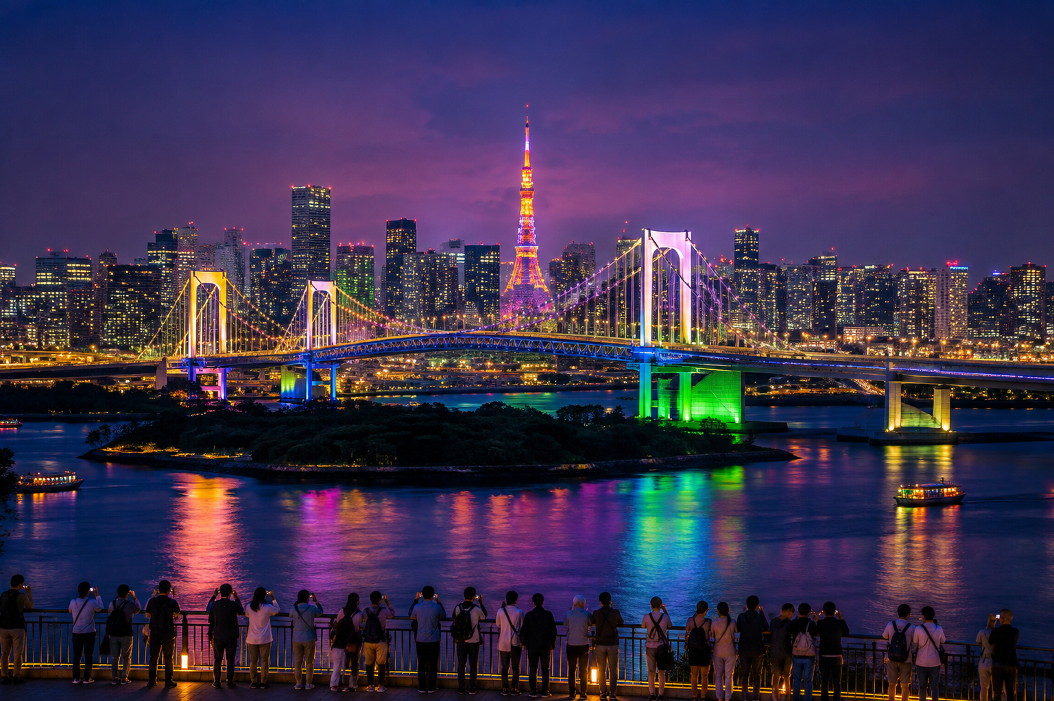 Odaiba and Rainbow Bridge in Tokyo