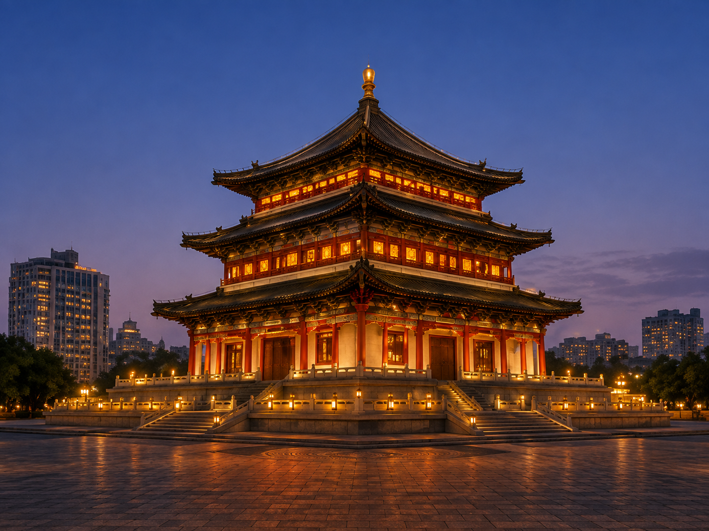 Bell Tower illuminated at night