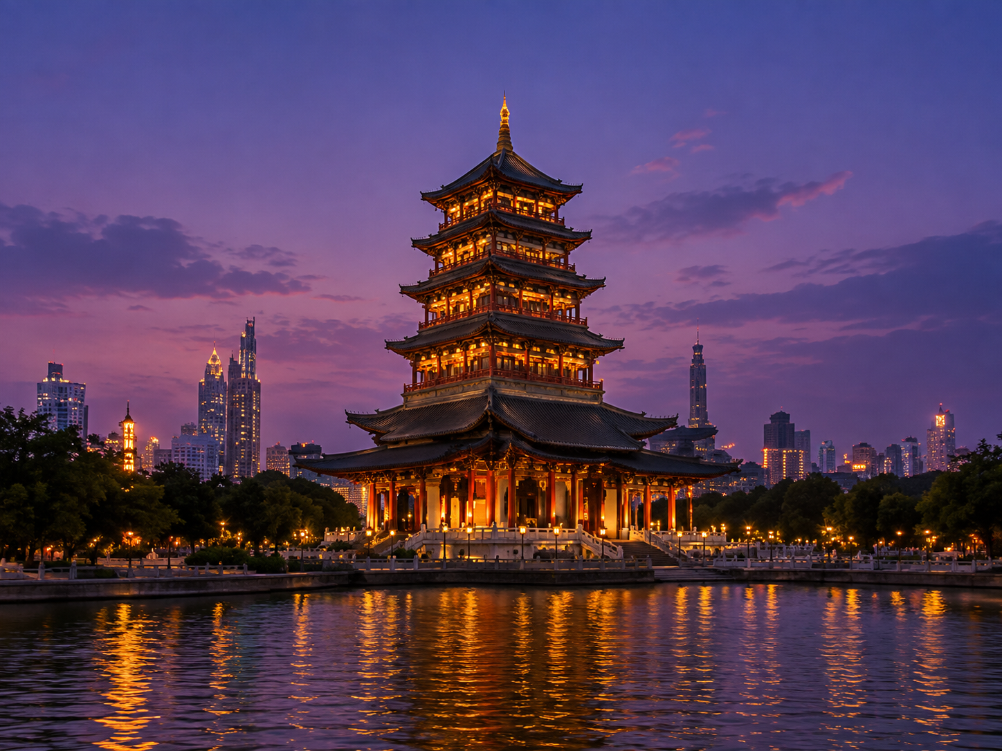 Big Wild Goose Pagoda at dusk