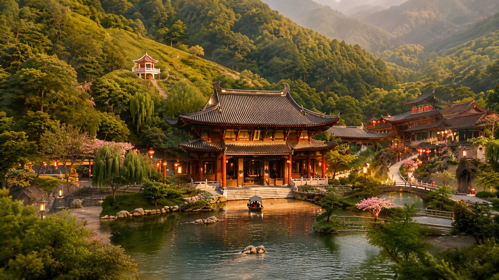 Huaqing Palace pavilion by the lake