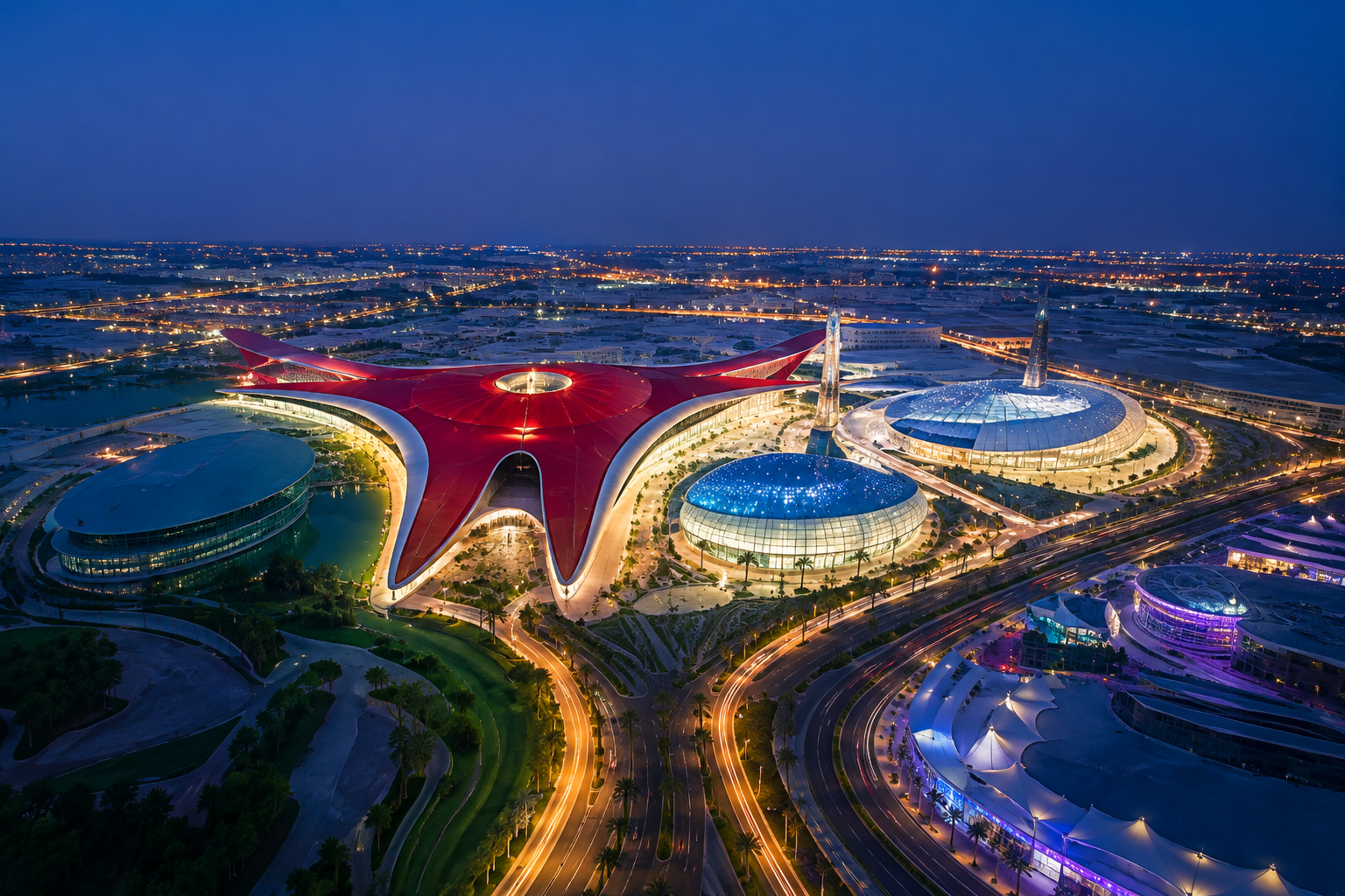 Yas Island theme park at night