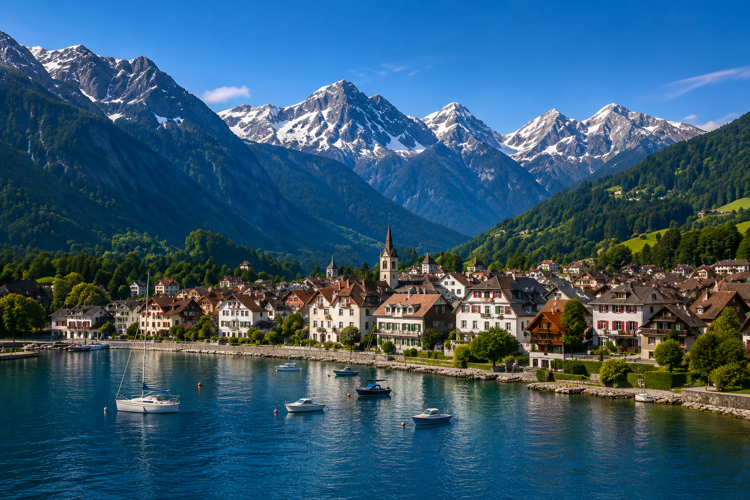 St. Moritz lakeside town with mountains