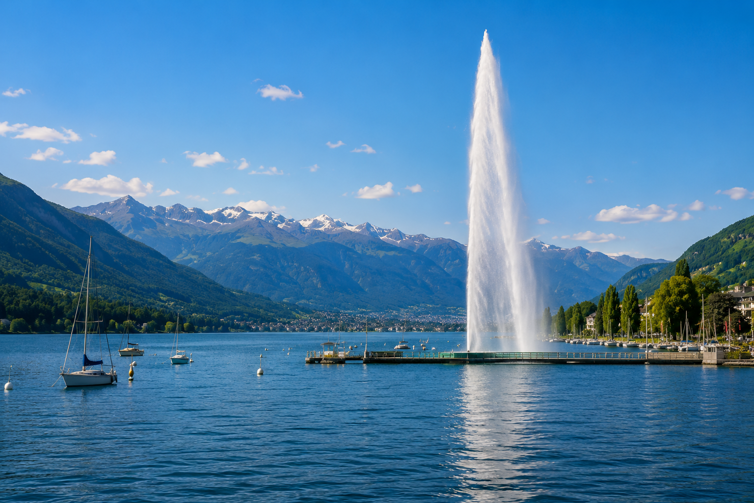 Geneva fountain and lake skyline