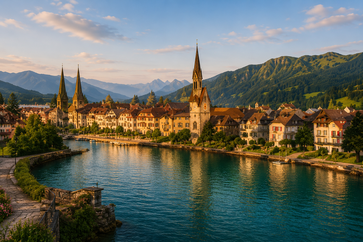 Lucerne lake and old town with mountains