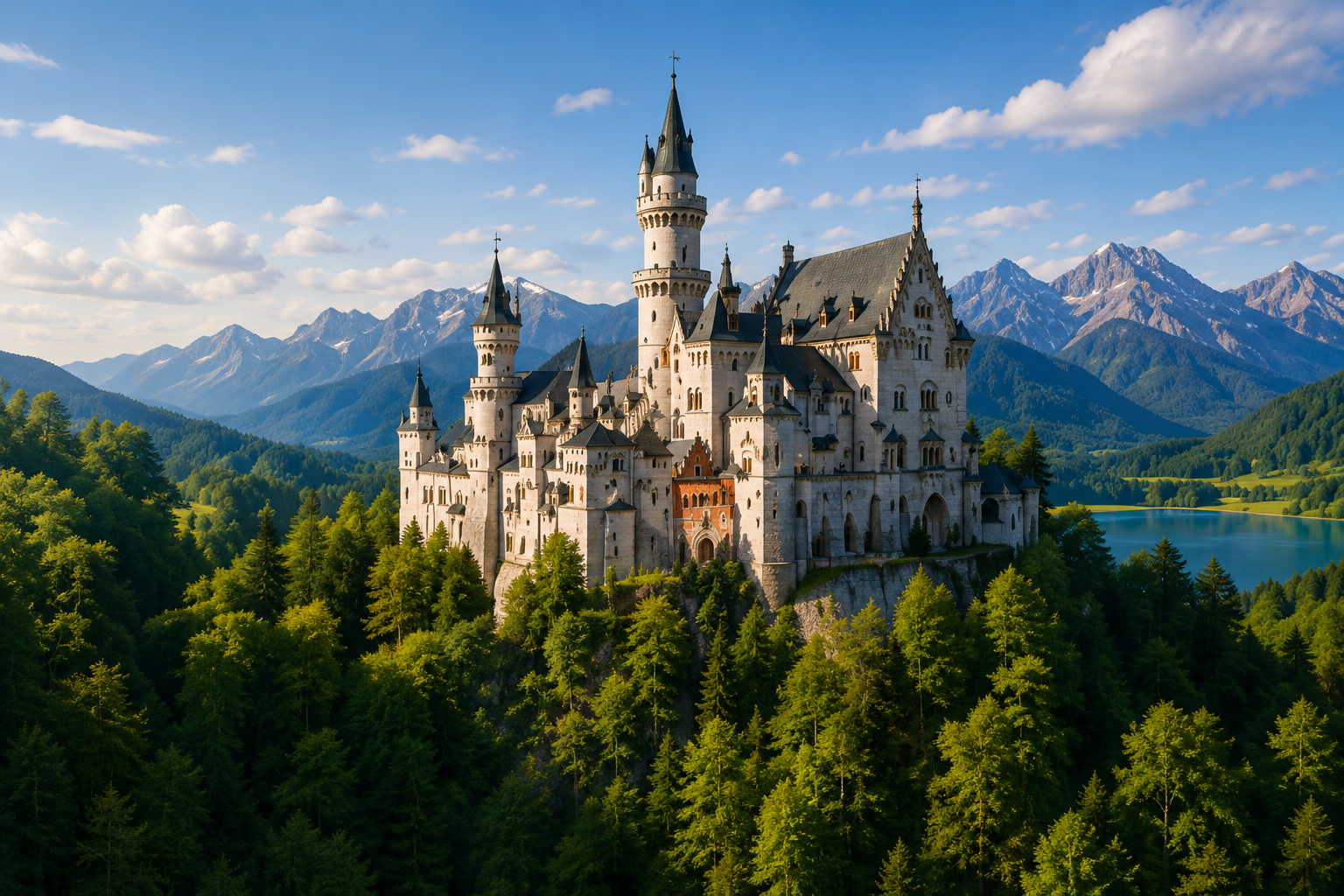 Neuschwanstein Castle Bavaria surrounded by mountains