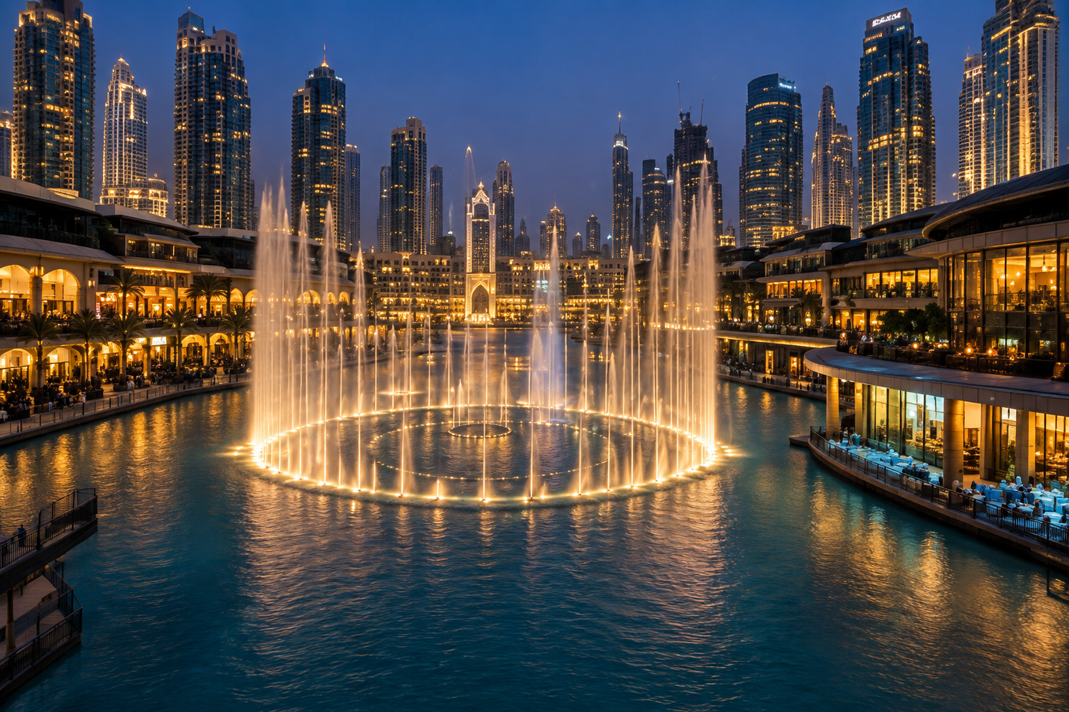 Dubai Mall fountain show at night