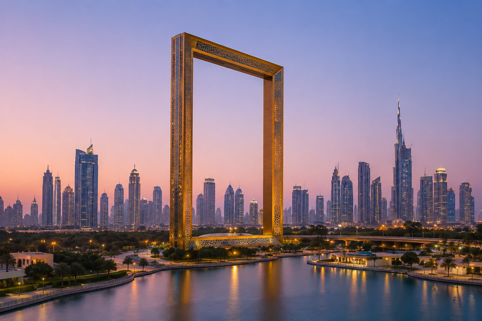 Dubai Frame at sunset