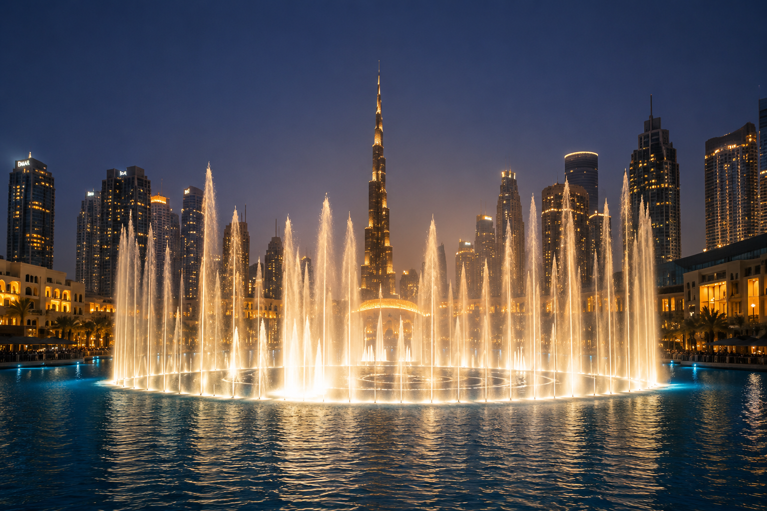 The Dubai Fountain show at night