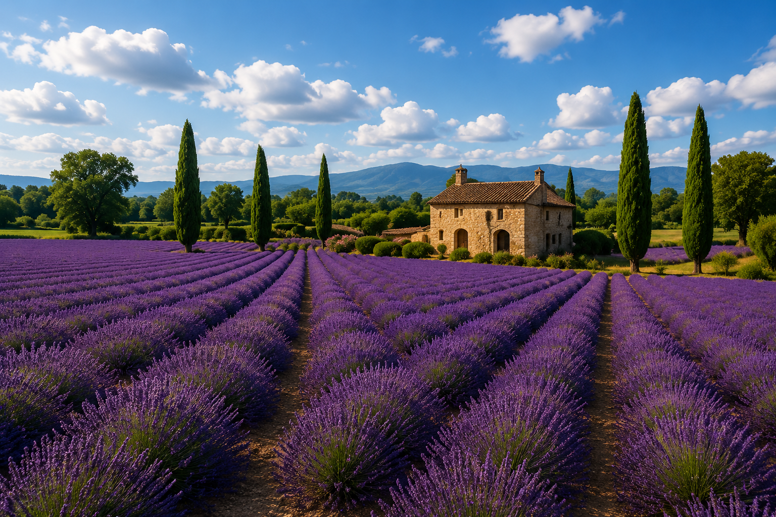 Provence lavender fields with farmhouse