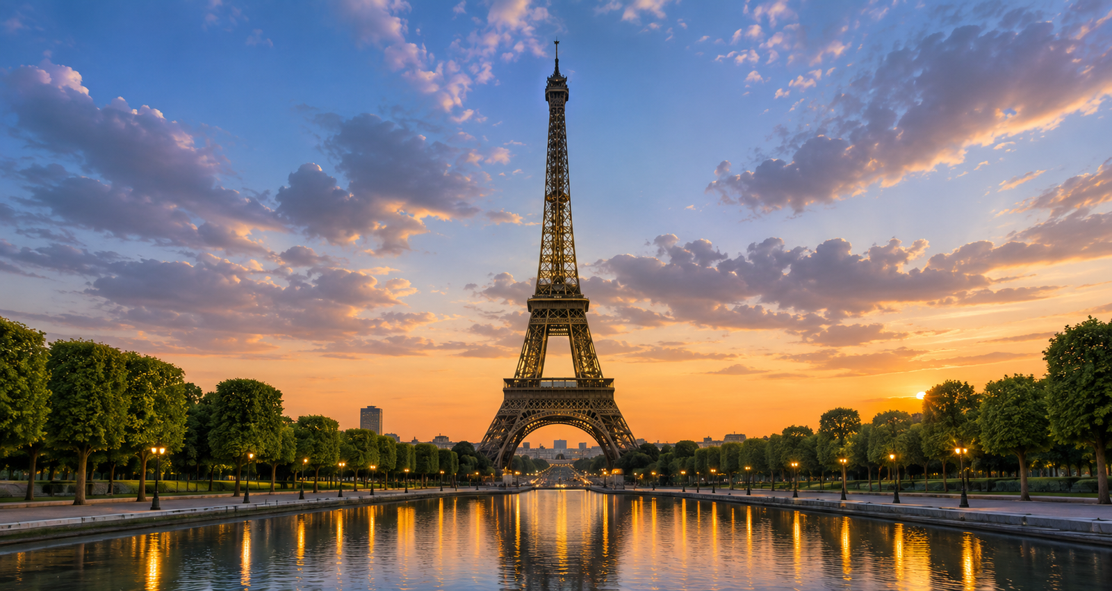Eiffel Tower and Paris skyline at dusk