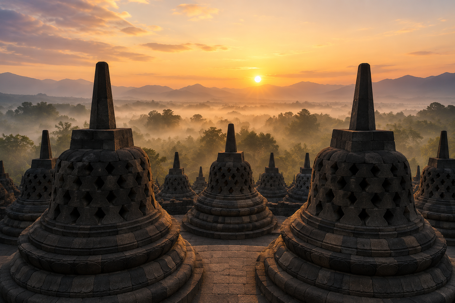 Borobudur Temple at sunrise
