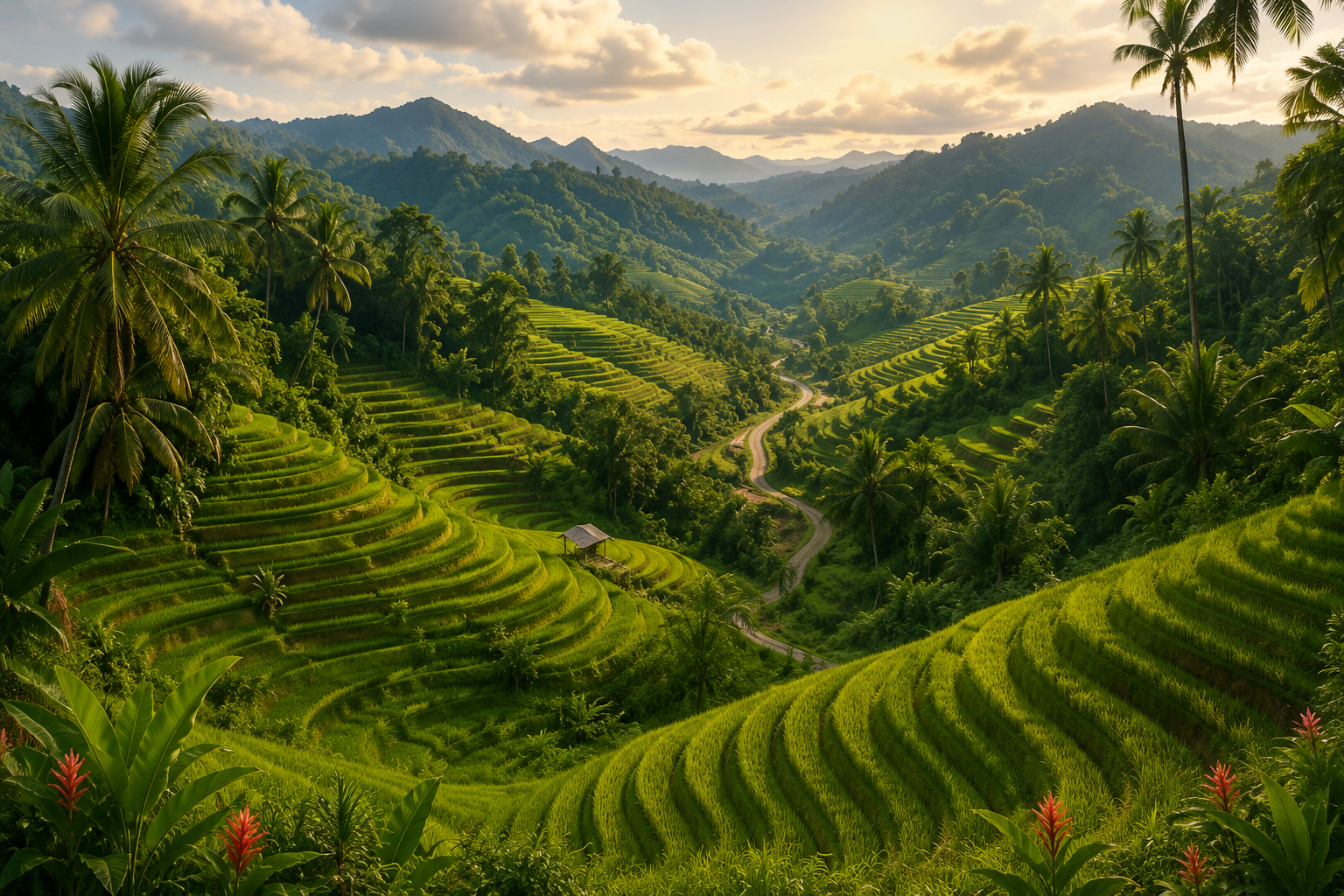Ubud rice terraces winding path