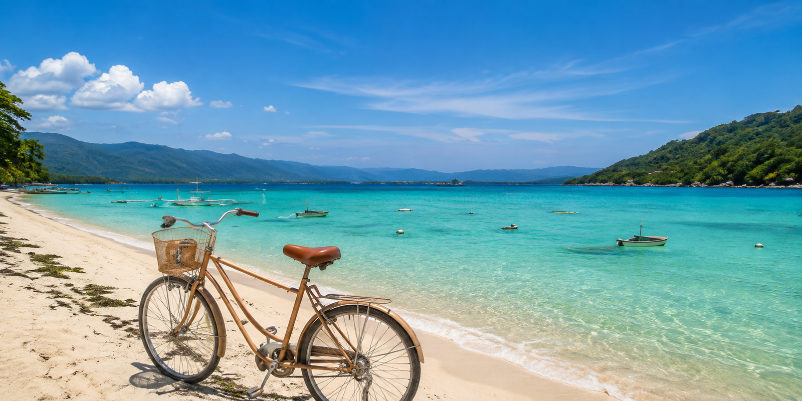 Gili Islands beach with bicycle