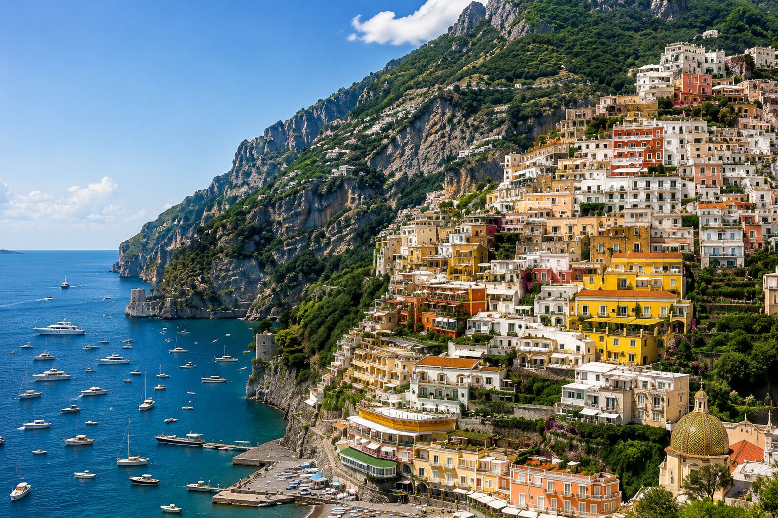 Amalfi Coast cliffside towns and sea
