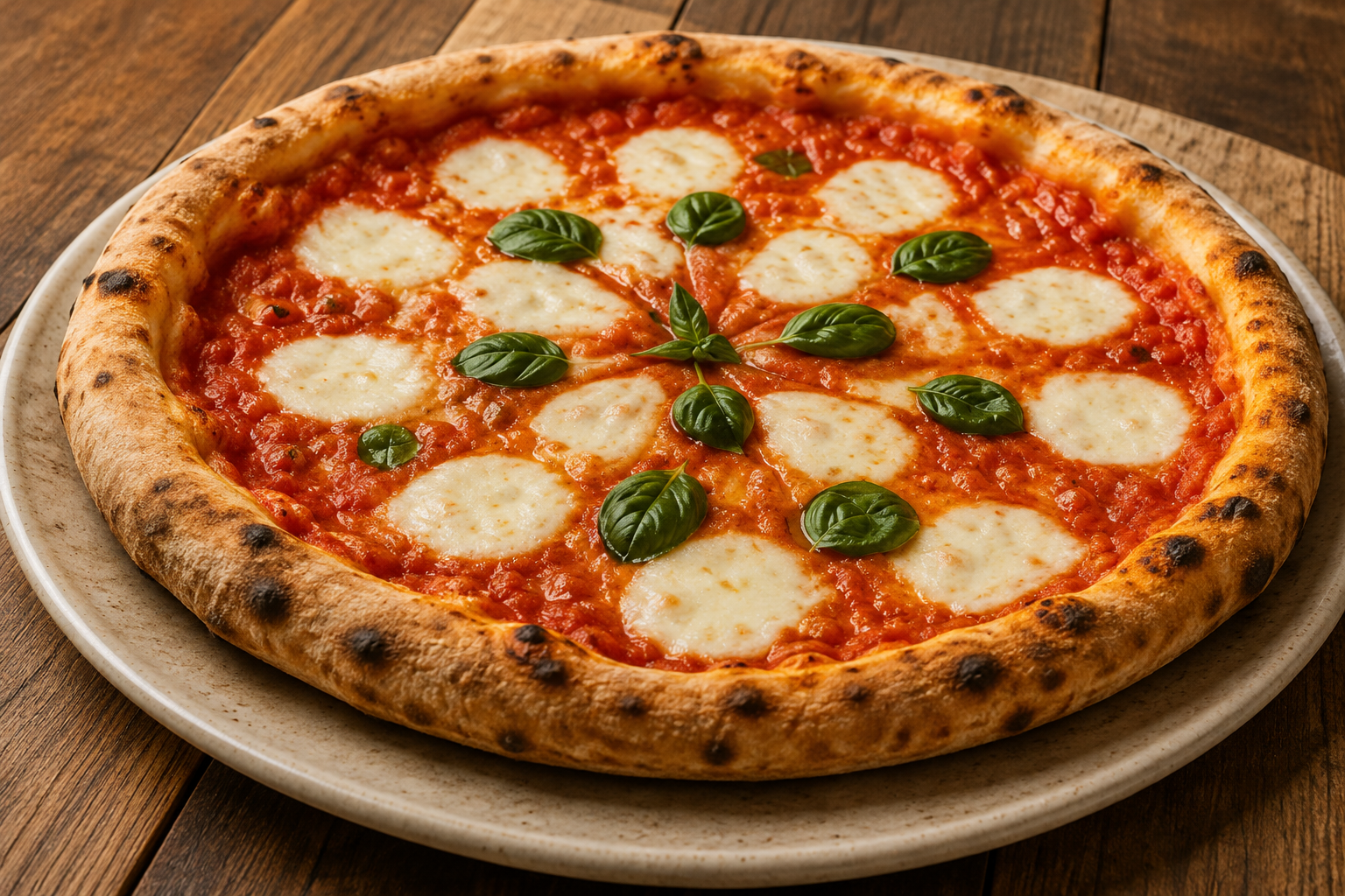 Neapolitan pizza with basil and mozzarella
