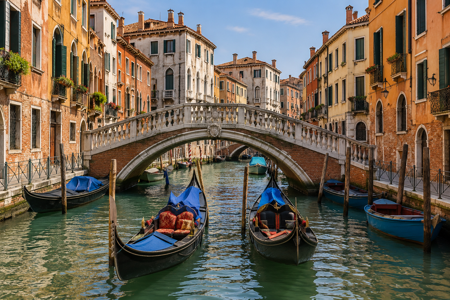 Venice canal with gondolas