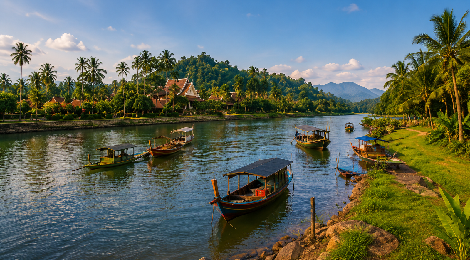 Kampot riverside boats