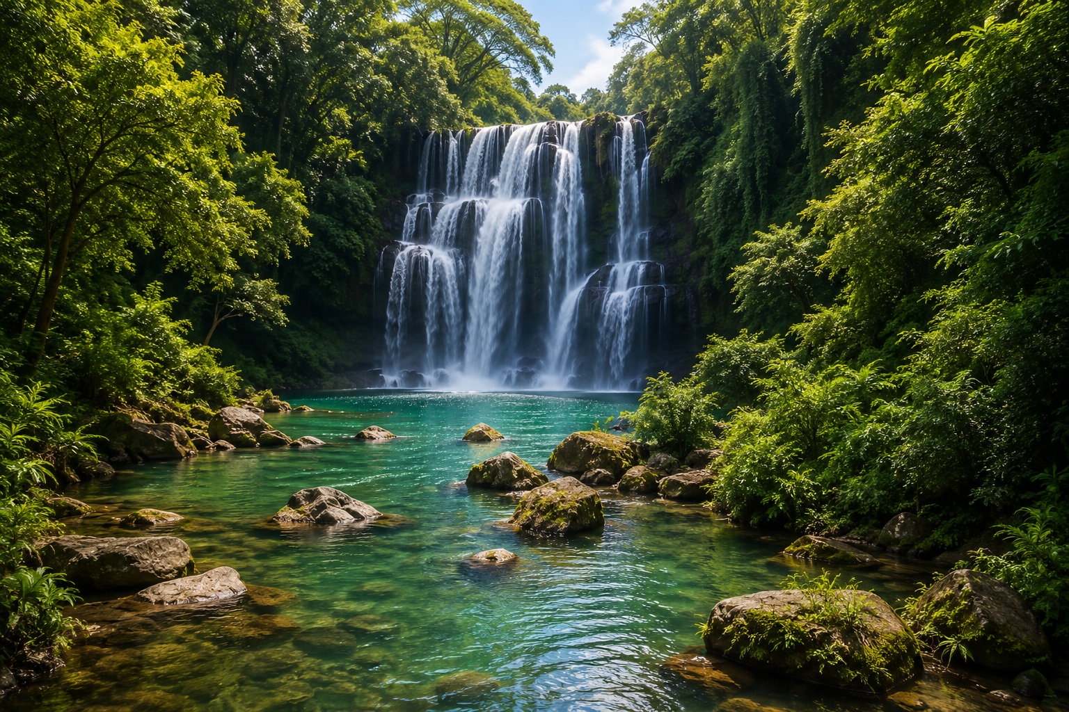 Bolaven Plateau waterfalls surrounded by jungle