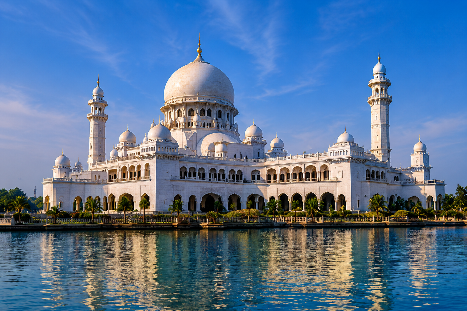 Kota Kinabalu mosque reflected in water