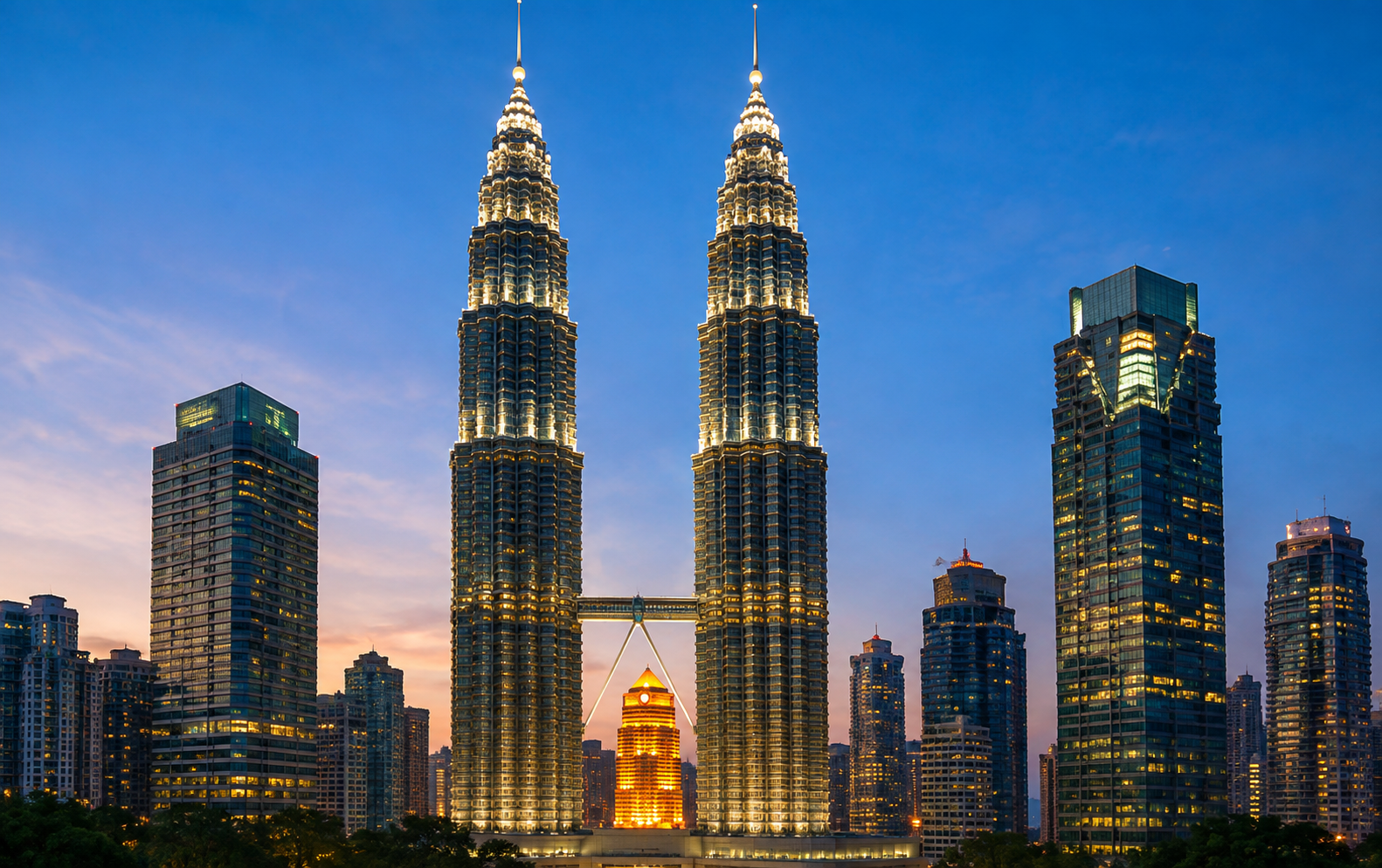 Petronas Twin Towers Kuala Lumpur at dusk